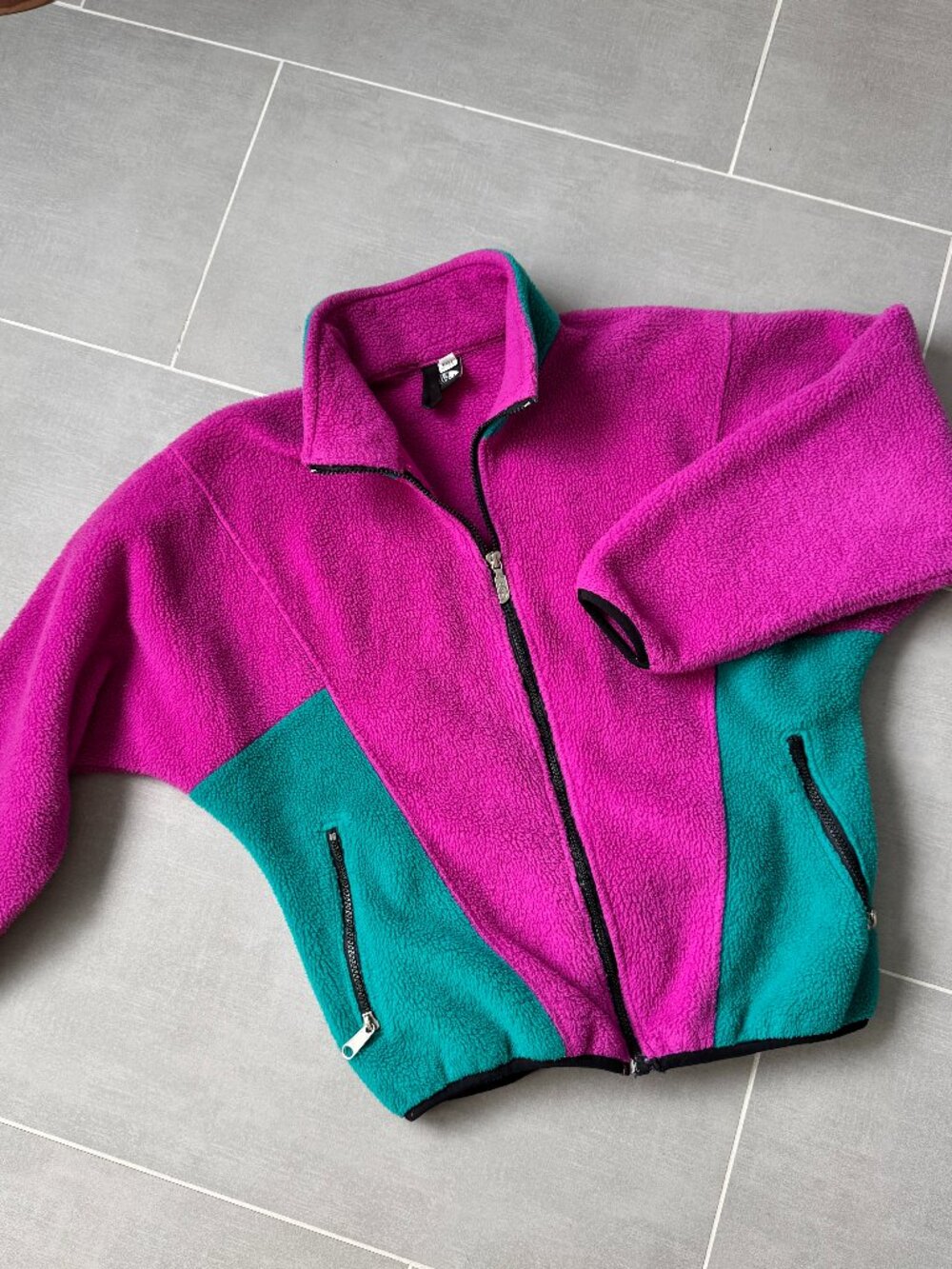 Vintage The North Face Women's Pink Green Full Zip Fleece Jacket USA sz Med